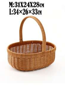 1pc Woven Basket, Faux Rattan Shopping Basket, Egg Basket, Hand Wicker Basket, Portable Basket, Picnic Basket, Fruit Basket For Travel