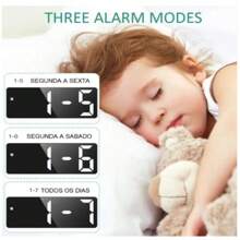 Relógio Led Digital Mesa Despertador Alarme com Temperatura com led branco - Preto - Visão 3