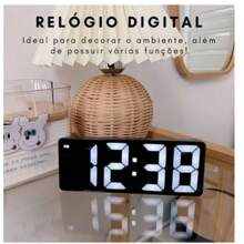 Relógio Led Digital Mesa Despertador Alarme com Temperatura com led branco - Preto - Visão 2