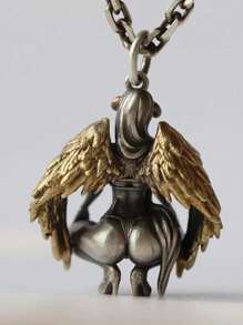 Fashionable Stainless Steel Gold-tone Angel Pendant Necklace For Men, Perfect For Parties, Banquets, Dates And Festivals, Gift - gold wings necklace - View 4