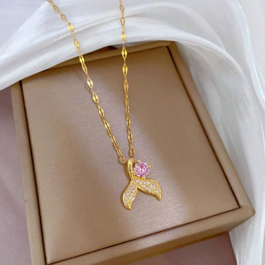 甜美浪漫粉色鍍金粉色美人魚尾巴吊墜項鍊