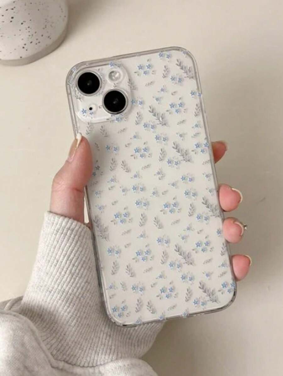 苹果 1 件蓝色花卉透明 TPU 手机壳 兼容 iPhone - 彩色 - 查看 1