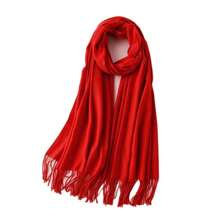 1pc 100g Women's Solid Color Polyester Warm Faux Cashmere Scarf With Tassels - one-size - View 4