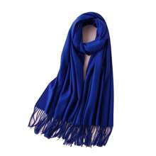 1pc 100g Women's Solid Color Polyester Warm Faux Cashmere Scarf With Tassels - one-size - View 2