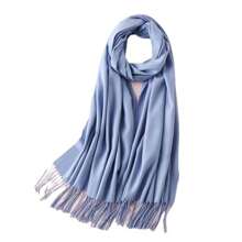1pc 100g Women's Solid Color Polyester Warm Faux Cashmere Scarf With Tassels - one-size - View 7