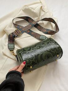 1 chiếc túi xách nữ dùng hàng ngày, túi đeo vai tròn họa tiết hoa 3D cao cấp, túi đeo chéo quai rộng thêu thời trang, túi đựng đồ dung tích lớn khi đi du lịch và mua sắm, có thể đựng điện thoại, ví, chìa khóa, mỹ phẩm, khăn giấy - màu xanh lá - Xem 7