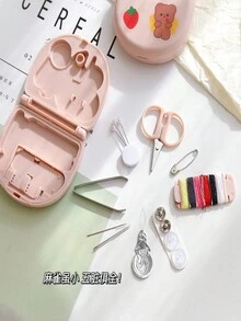 1 件迷你便攜式小縫紉盒,旅行和家用縫紉套件,帶剪刀、線、針 - 粉色 - 查看 2