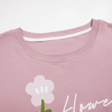 女性秋天長袖莫代爾家庭服裝套裝 - 粉色 - 查看 6