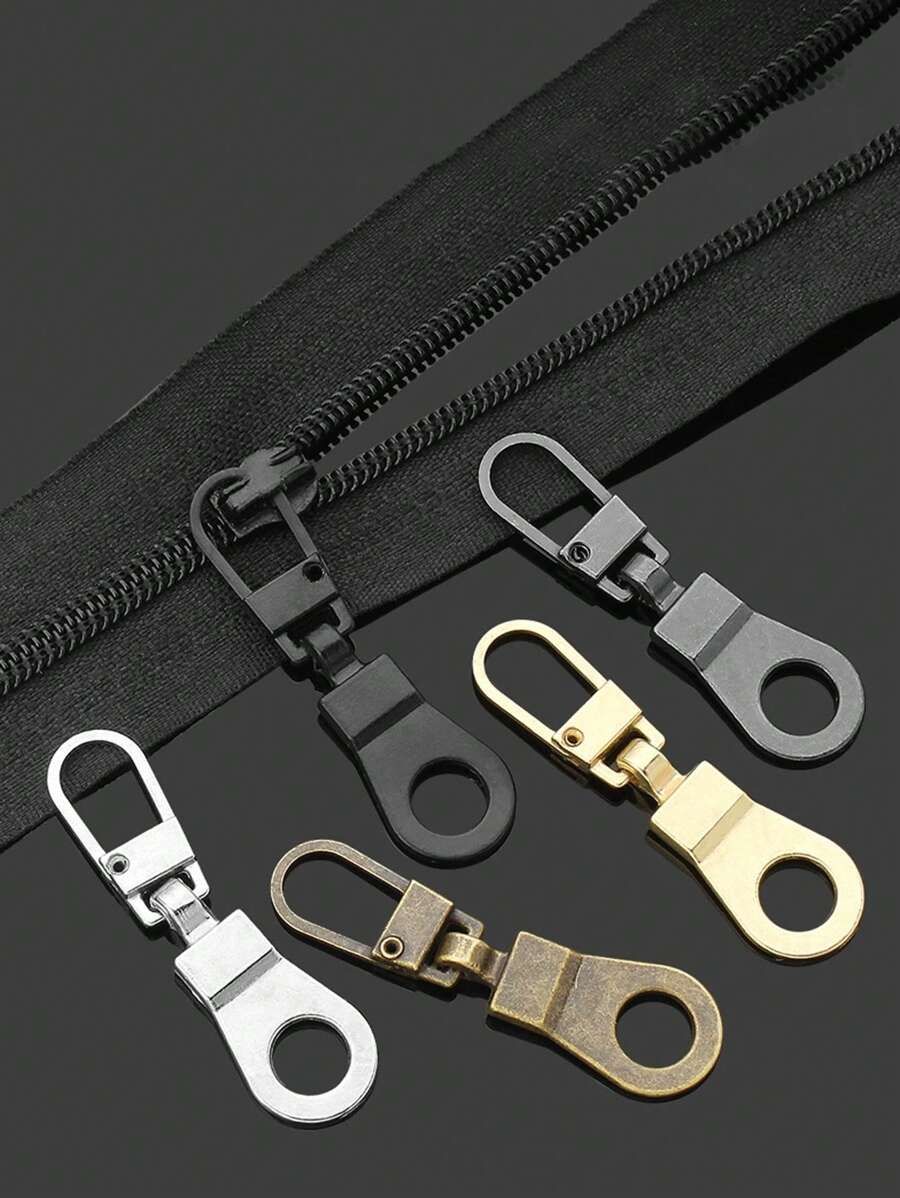 4 件/套圓孔金屬拉鍊拉頭顏色隨機,可拆卸用於更換包袋、鞋子、衣服的拉鍊,包括小鎖拉頭 - 黑與白 - 查看 1