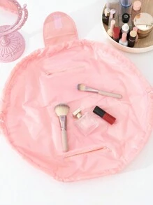 1 件超大容量布质抽绳化妆包，多色便携式收纳袋，适用于护肤品、家居、旅行 - 粉色 - 查看 3