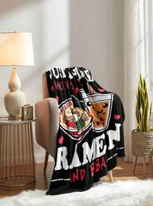 1件拉麵奶茶毯動漫披毯,可愛的禮物,適合喜歡泡麵奶茶的女孩和青少年,50x60英寸超柔軟輕盈的法蘭絨毯,適合所有季節和床上沙發使用 - 彩色 - 查看 3