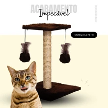 Arranhador Para Gatos Poste com Brinquedo Gato Duplo Exclusivo - Marrom - Visão 2