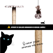 Arranhador Para Gatos Poste com Brinquedo Gato Duplo Exclusivo - Marrom - Visão 3