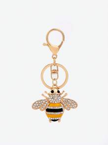 1pc Yellow Bee Design Keychain With Rhinestone Decor, Perfect For Garden Tour Souvenir, Student Backpack Decoration - Multicolor - View 4