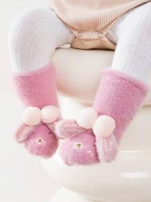 Thickened Infant Socks With Cartoon Animal Slippers - Hot Pink - View 1