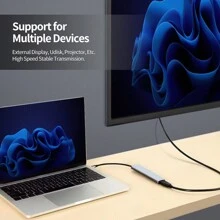 7個port Usbc集線器,超薄型上置式基座,1個usb 3.0 Port、1個sd/tf卡讀卡器、1個usb2.0、pd充電器(100w)&(4k@30hz),適用於macbook Pro 2022/2021/2020/2019,surface Book 2等 - 灰色 - 查看 5