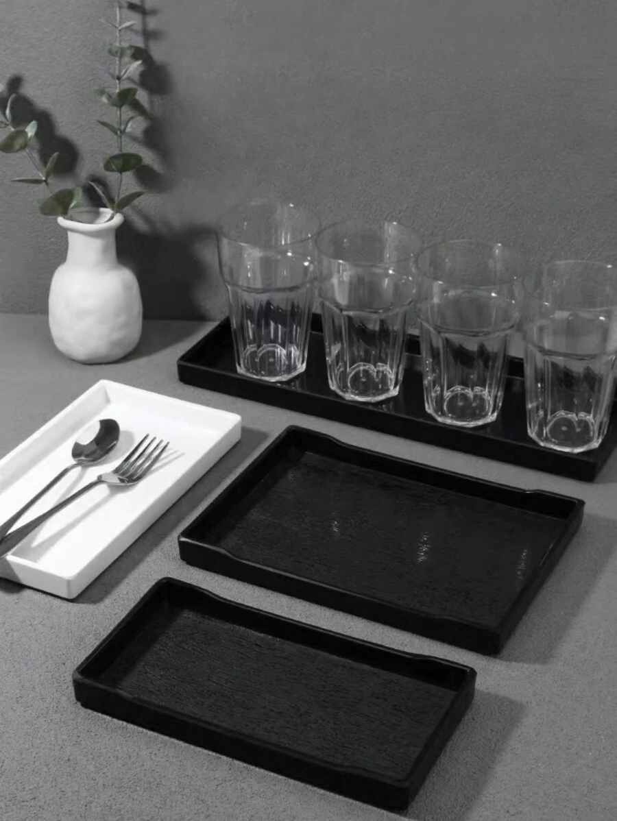 1pc Rectangle Faux Wood Grain Tray For Serving Food, Tea, And Water