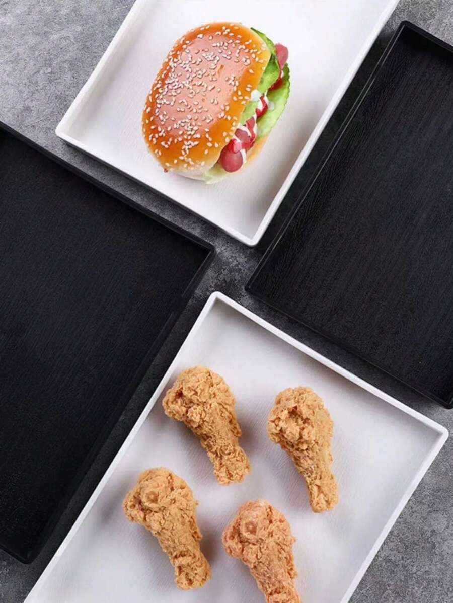 1pc Rectangle Faux Wood Grain Tray For Serving Food, Tea, And Water