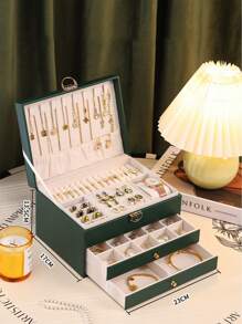 1pc High-end Green Jewelry Box, Large Capacity Organizer For Necklace, Earrings, Bracelets, Rings, And Other Delicate Accessories, Suitable For Storing Gold Jewelry - Dark Green - View 9