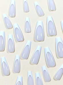 24入組棺材造型長假指甲套裝，時尚優雅簡約，法式尖端設計，適用於派對、約會、日常穿戴，貼式指甲供應品 - 彩色 - 查看 3