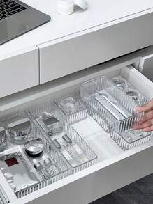 1 件透明塑料抽屉整理器套装，4 种尺寸多用途整理器，浴室和梳妆台抽屉整理器托盘装饰秋季装饰节日装饰房间装饰家居装饰秋季装饰卧室装饰 - 無色 - 查看 4