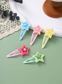 5入組女孩可愛五角星彩色bb夾髮夾卡通髮飾 - 彩色 - 查看 4