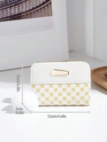 女士短款几何图案钱包，带绒球装饰，可装硬币和零钱，便携，钱，现金，白领人士，女大学生，工作，商务，通勤，办公室，周年纪念，情侣，生日礼物，情人节礼物，礼品 - 白色 - 查看 6