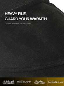 1 双户外冬季保暖羊毛触屏手套，带 PU 皮革拉链防水，男女摩托车骑行手套，黑色手套，冬季暖手器 - 黑色 - 查看 5