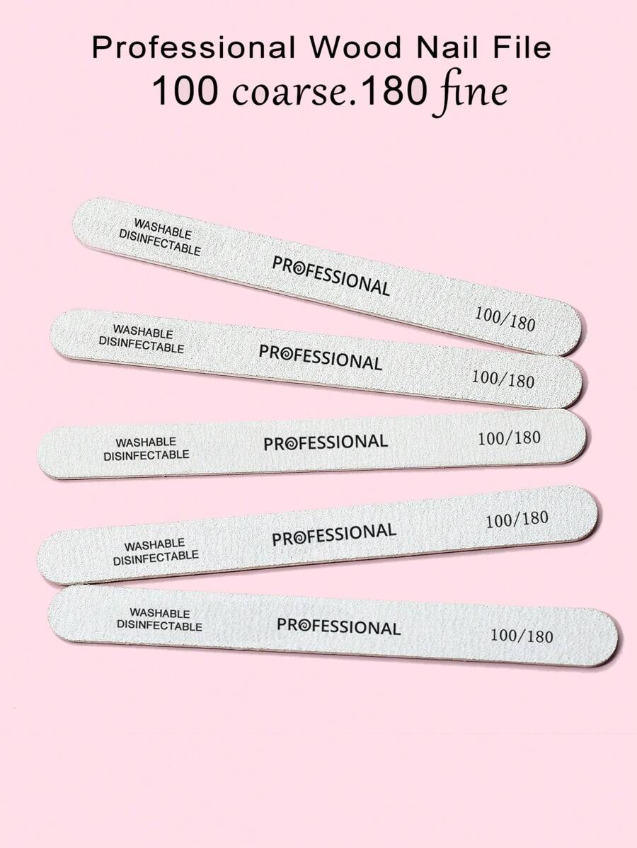 5件装木质指甲锉，100/180目双面砂纸，可水洗，可重复使用，适用于天然指甲的美甲工具，家用和美甲沙龙均可使用。指甲打磨块锉，美甲用品，美甲工具，美甲艺术工具，返校季，美甲，美甲工具，适用于假指甲 - 灰色 - 查看 1