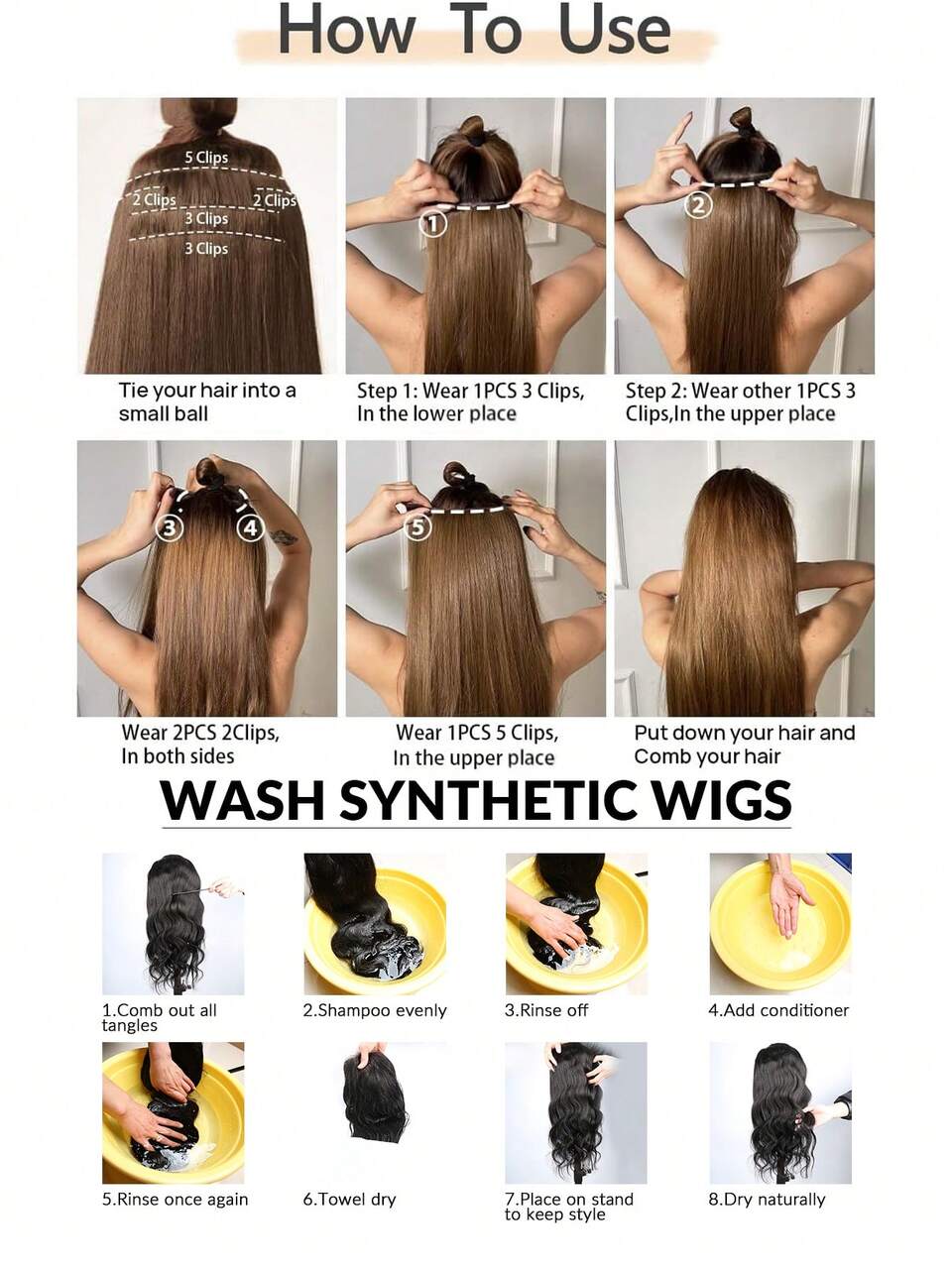 1-Piece 6 Pieces Clip Style Hair Extension With 16 Clips To Synthesize A 24 Inch Extended Straight Hair Extension (Deep Gold And Highlights), Suitable For Women's Daily Use
