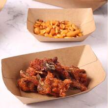 10pcs Disposable Kraft Paper Box With Handle, Fast Food Packaging Box For French Fries, Fried Chicken, Chips, Snacks, - Brown - View 3