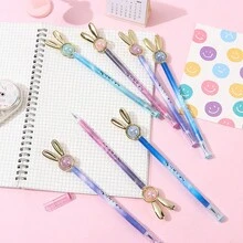 3入組隨機顏色可愛水晶兔形筆,金色鍍帽創意文具,學生和辦公室必備的中性筆 - 黑色 - 查看 2