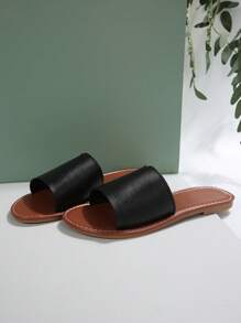 女士平底涼鞋,黑色露趾輕便沙灘鞋 - 黑色 - 查看 5