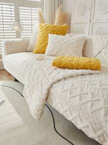 1pc Winter Woven Plush Sofa Cover, Stretch Couch Slipcover For 1/2/3/4 Seats - Beige - View 1