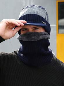 1 套男士耳罩针织帽和围巾套装 - 藏蓝色 - 查看 2