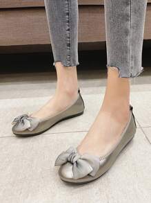 Damen runder Zehenpartie, Ballerinas Einfarbig Gemütlich lässig Wanderschuhe Weicher Boden leicht Minimalistisch Gemütlich Schuhe - Grau - Übersicht 5