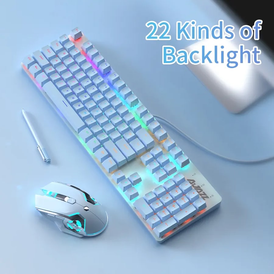 AJAZZ Watchman III Blue Translucent Mechanical Keyboard and Mouse Set