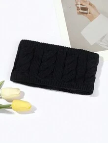 1pc Unisex Thick Knitted Headband With Lining, Vintage Street Style Wide Twisted Double Layered Headwrap, Keep Warm And Fashionable, Suitable For Daily Use - Black - View 2