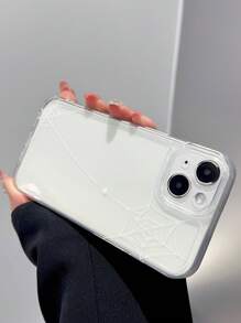 1pc White Spider Web Pattern Thickened Tpu Shockproof Phone Case Compatible With IPhone Clear Phone Case - Multicolor - View 3