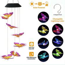 1個太陽能供電防水戶外風鈴,帶有led蝴蝶裝飾燈,色彩變化氛圍燈,適用於庭院,花園和景觀掛飾裝飾 - 彩色 - 查看 2