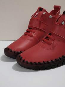 Plus Size Handmade Stitching Thick-soled Plush Winter Warm Ankle Boots For Women - Red - View 5