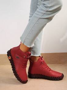 Plus Size Handmade Stitching Thick-soled Plush Winter Warm Ankle Boots For Women - Red - View 7