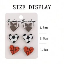 3pcs/set Wooden Stud Earrings With Ball Shape Theme - Basketball, Volleyball And Rugby - Suitable For Sports Lovers - Rugby Football Basketball - View 2