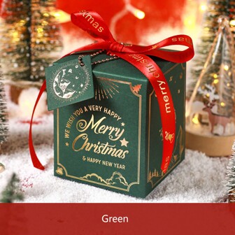 5 件/套精美金箔印刷圣诞苹果盒/礼品盒（带丝带和标签）