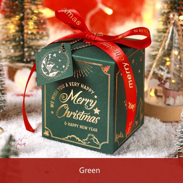 Set da 5 pezzi Scatola regalo di mele natalizie con stampa in oro lucido, con nastro e cartellino