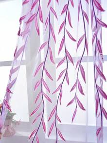 1 件現代聚酯桿口袋透明窗簾,帶葉子圖案,適合家居裝飾 - 紫色 - 查看 5