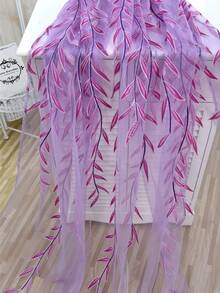 1 件現代聚酯桿口袋透明窗簾,帶葉子圖案,適合家居裝飾 - 紫色 - 查看 4