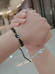 2入組新款夜光心形情侶手織手鐲 - 彩色 - 查看 3