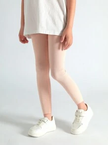 4 双女童纯色竖条纹卡普里紧身裤，弹力修身裤袜，不透明连裤袜，黑色/白色/粉色/灰色，纯色，四季皆宜，休闲运动风格，适合学生日常穿着，柔软舒适，百搭，开学季，学生，新学期，开学，教室 - 彩色 - 查看 6