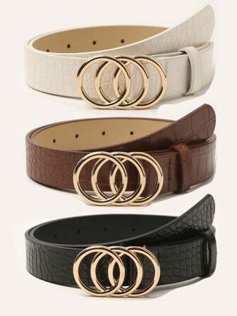 3pcs/Set Women's Fashionable All-Match Belt With Triple Rings & Decorative Alloy Buckle Summer, School Fall, Autumn, Halloween